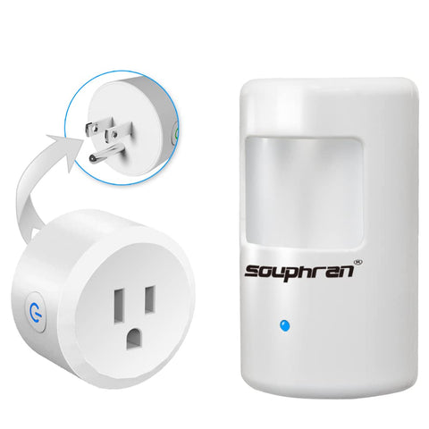 SOUPHRAN plug-in motion sensor assembly for hands-free lighting control.