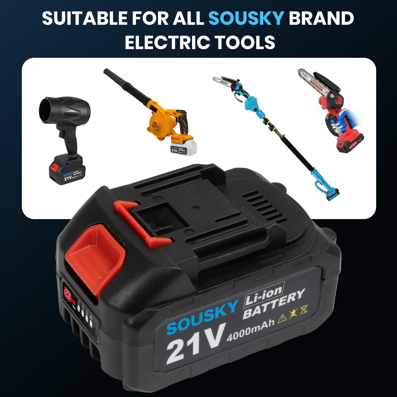 SOUSKY fast-charging adapter included for quick recharges.