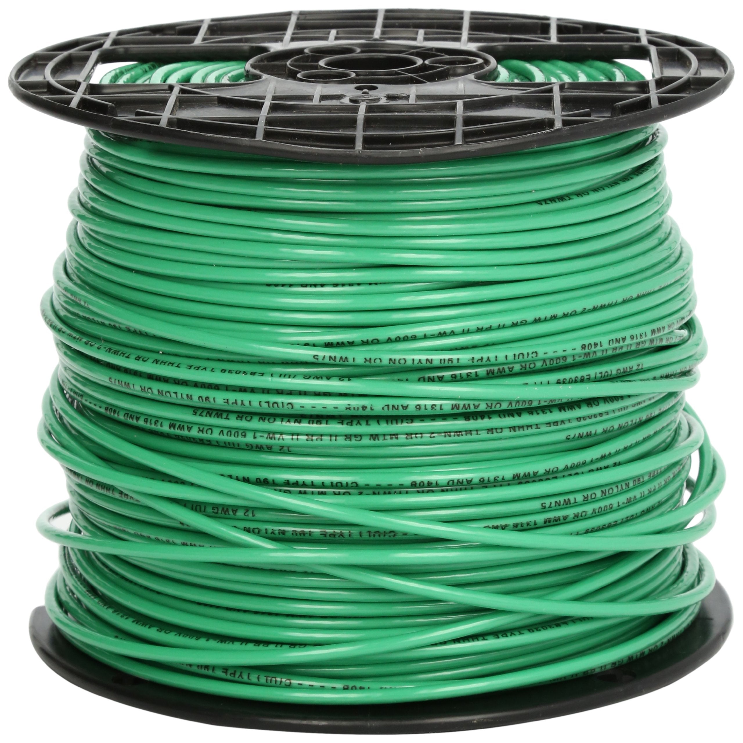 Southwire 22968201 green THHN 12-gauge building wire for dry and wet locations, ideal for industrial electrical installs.