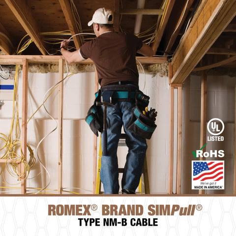 Above-ground dry-location installation with Southwire SIMpull NM-B.