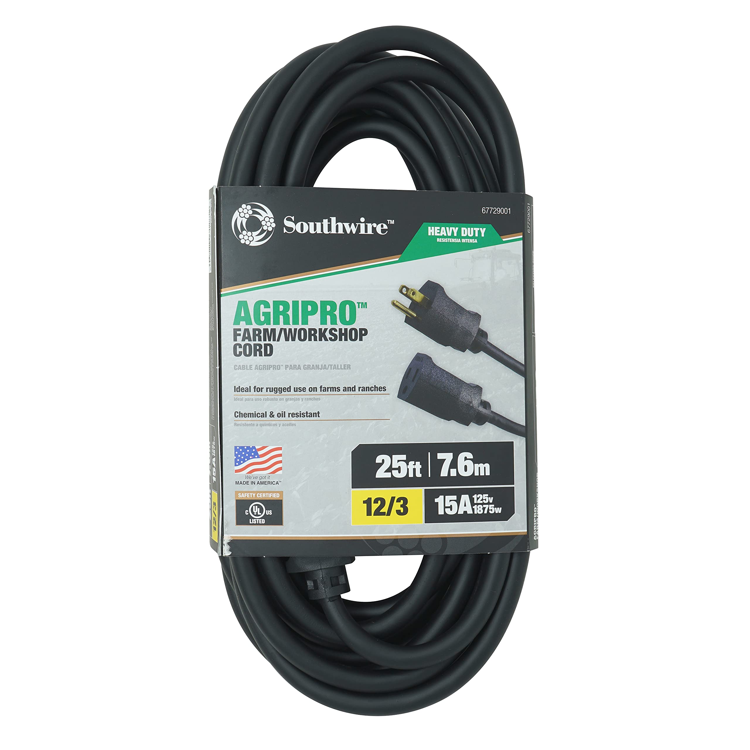 Southwire AGRIPRO extension cord coil ready for farm and workshop tasks.