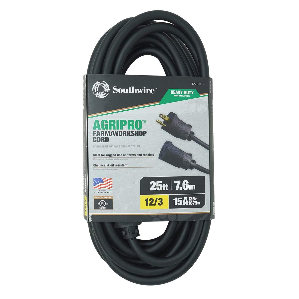 Southwire AGRIPRO extension cord coil ready for farm and workshop tasks.