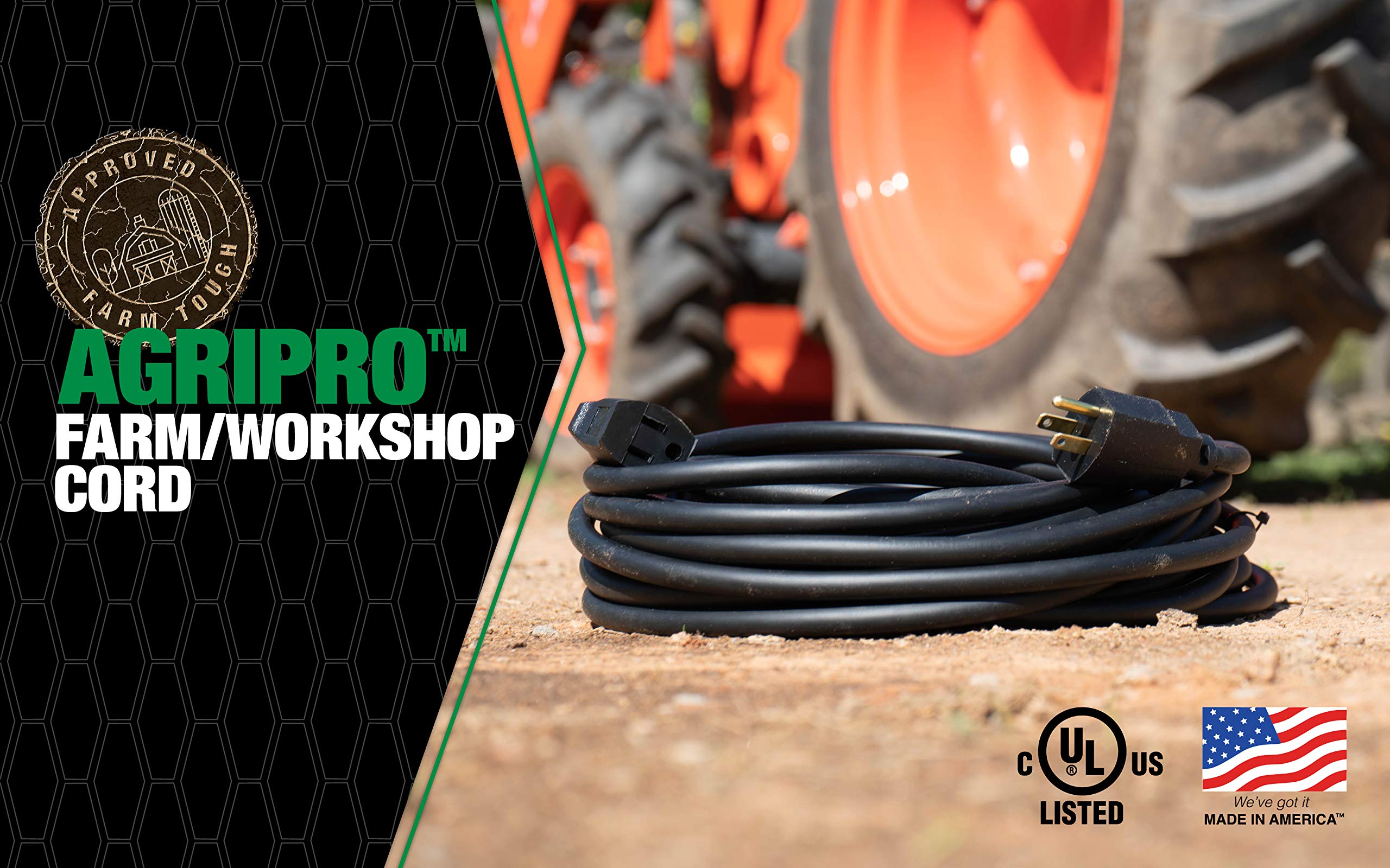 Southwire AGRIPRO 12/3 plug close-up shows oversized molded plug.