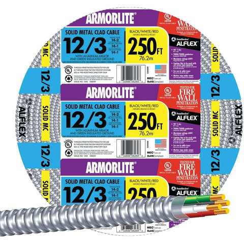  technician pulling Southwire Armorlite 12-3 copper THHN/THWN cable
