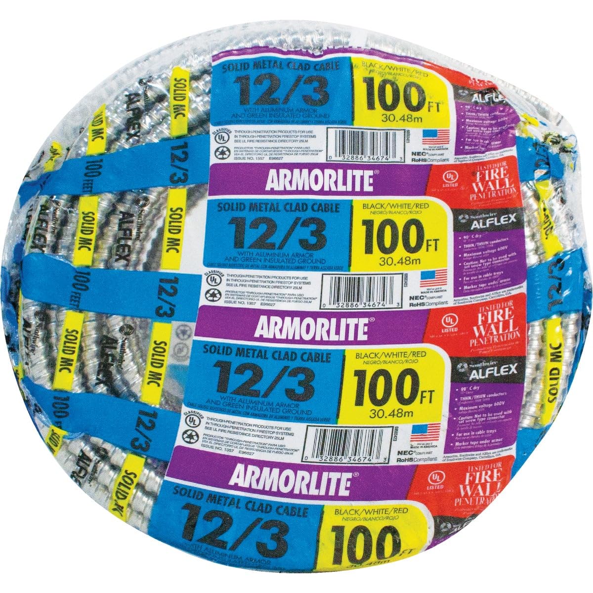 Southwire Armorlite MC Cable aluminum armor closeup highlighting durable protection.
