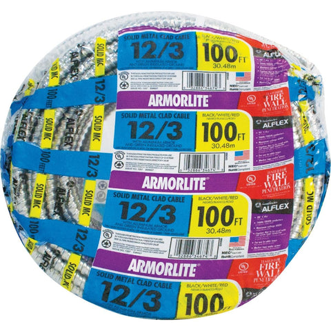 Southwire Armorlite MC Cable aluminum armor closeup highlighting durable protection.
