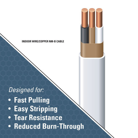 Southwire SIMpull 14-2 copper cable with grounding for safe indoor circuits.