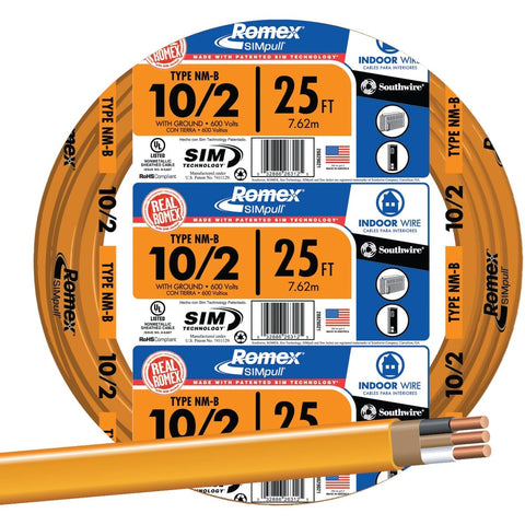 Southwire SIMpull NM-B cable 25ft coil, easy pulling for residential wiring.