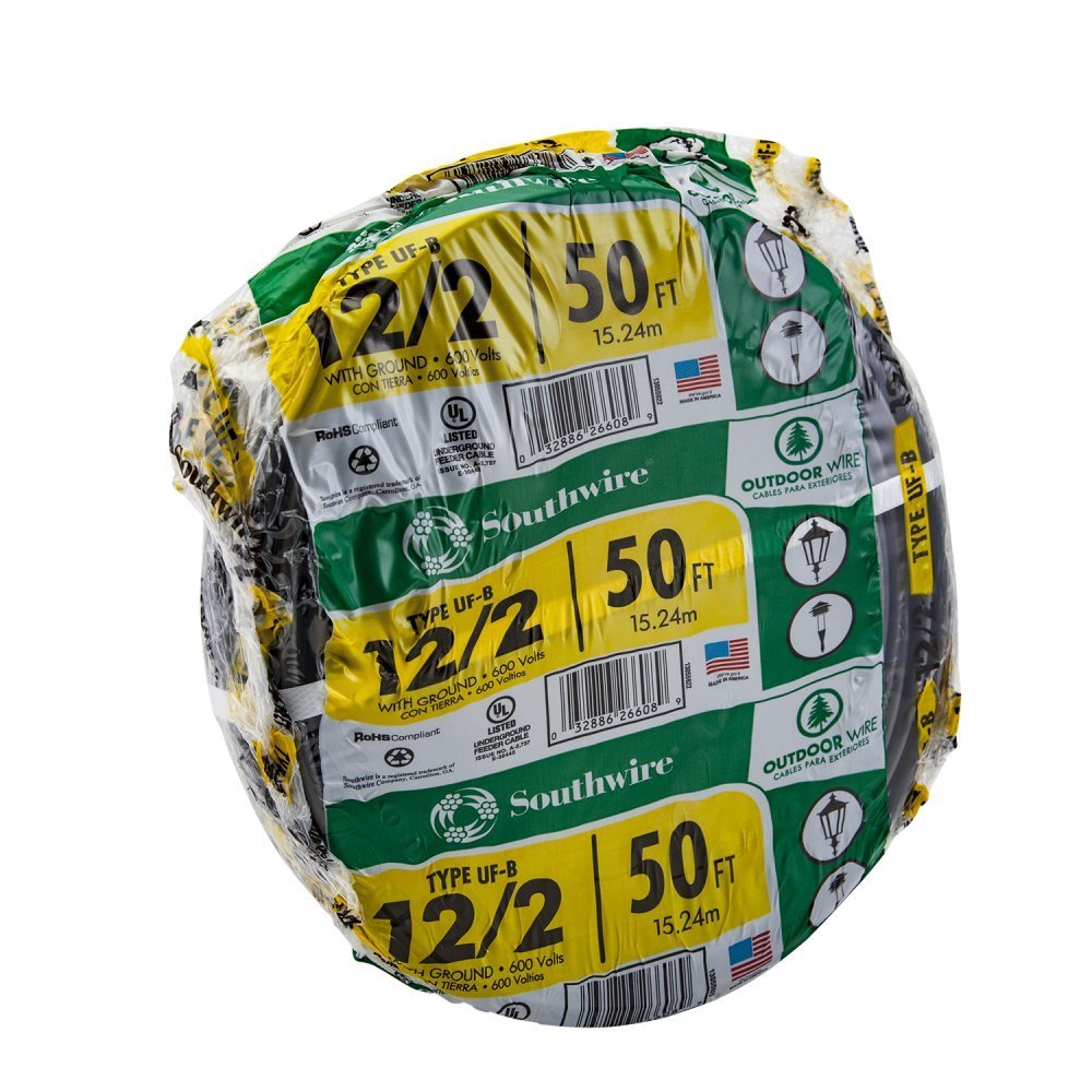 Southwire thermoplastic insulated UF wire jacket resists sunlight and moisture.