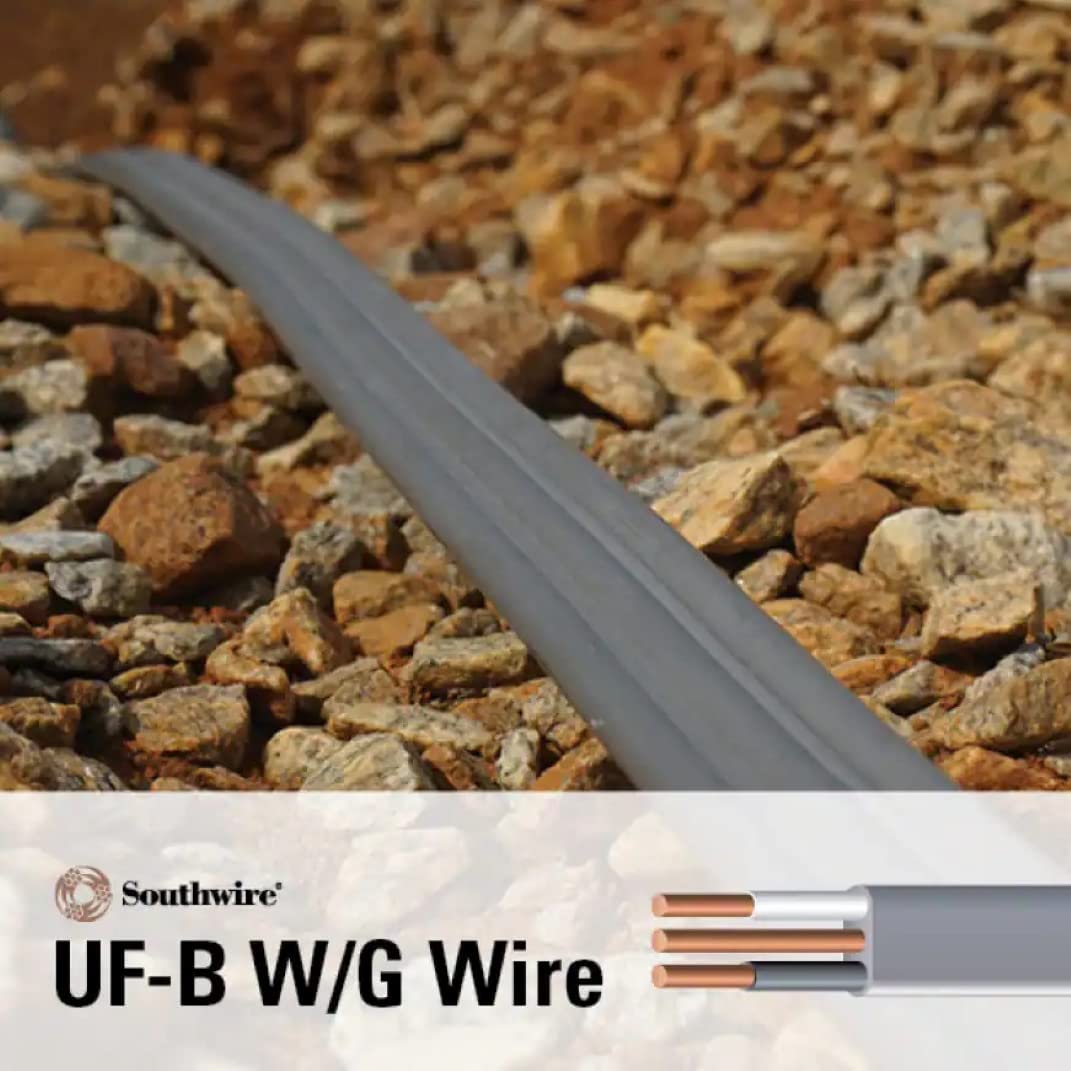 Southwire UF-B cable end connected to a post lamp for outdoor lighting.