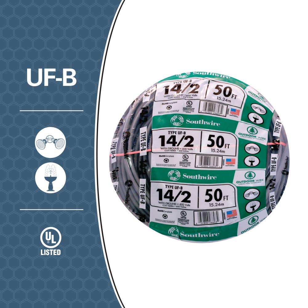 Southwire 14/2WG UF jacket is sunlight resistant for outdoor use.