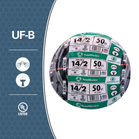 Southwire 14/2WG UF jacket is sunlight resistant for outdoor use.