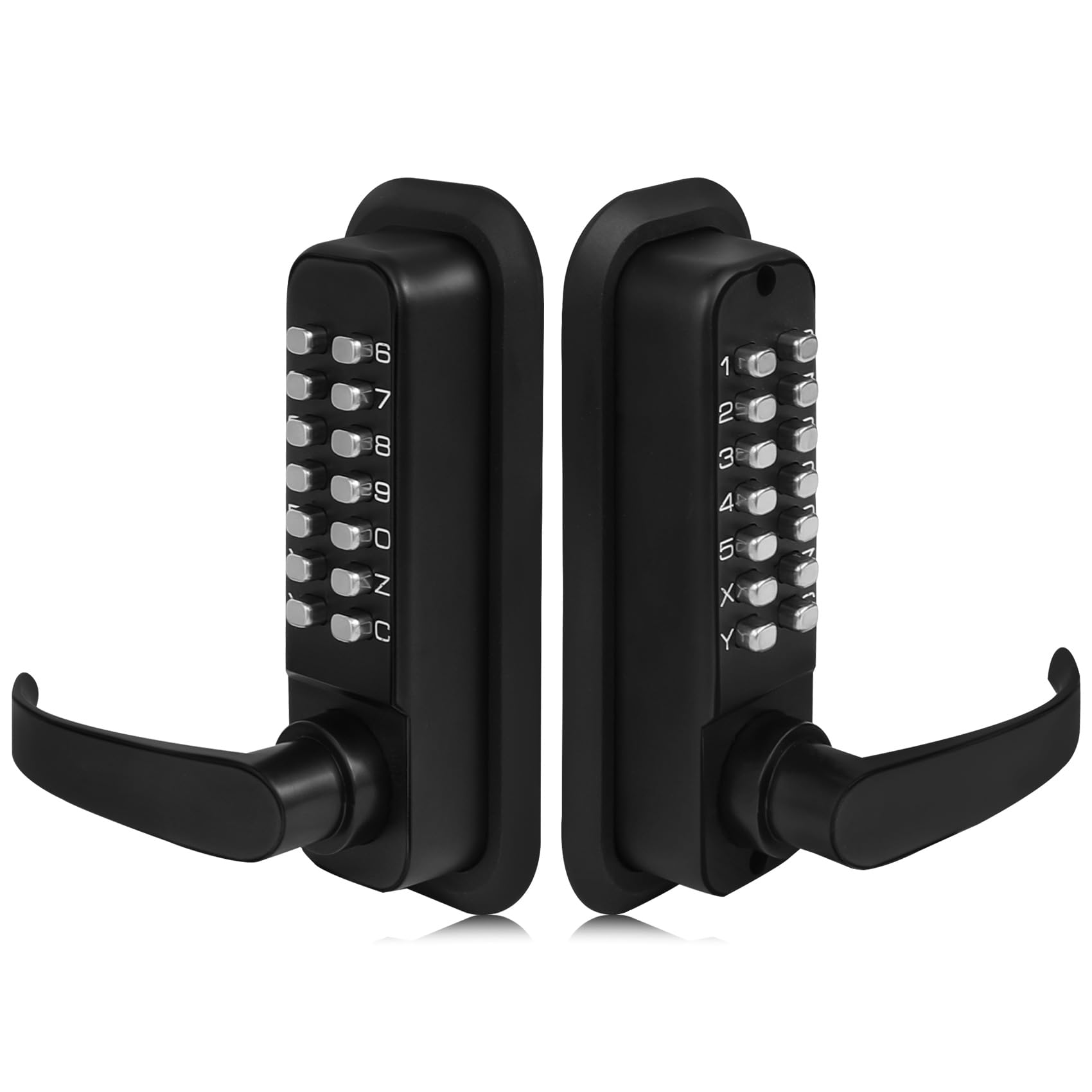 Souyou double-sided keyless lock front view with dual keyboards for inside and outside access.