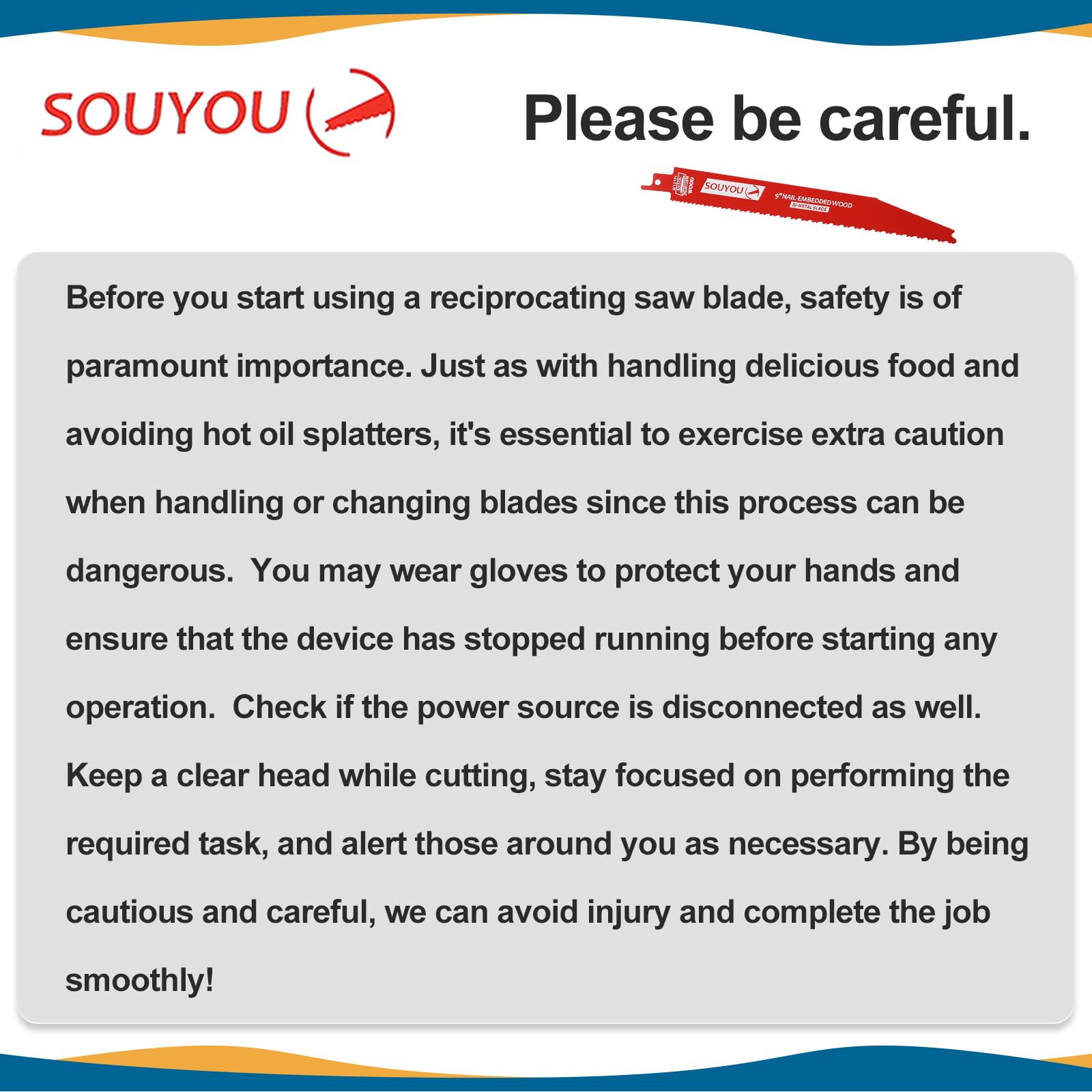 Souyou safety reminder to wear PPE during cutting tasks