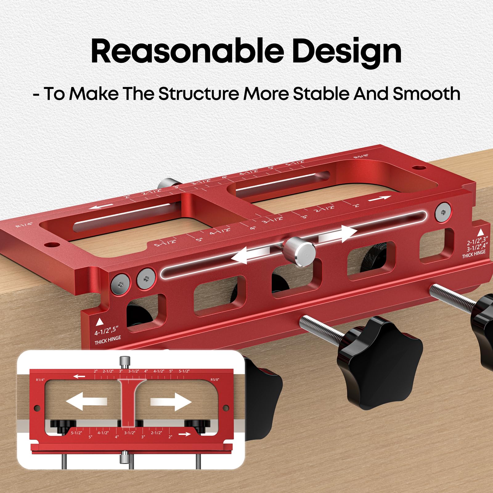 Sowhat hinge jig radius 1/4 inch for precise rounded mortises.