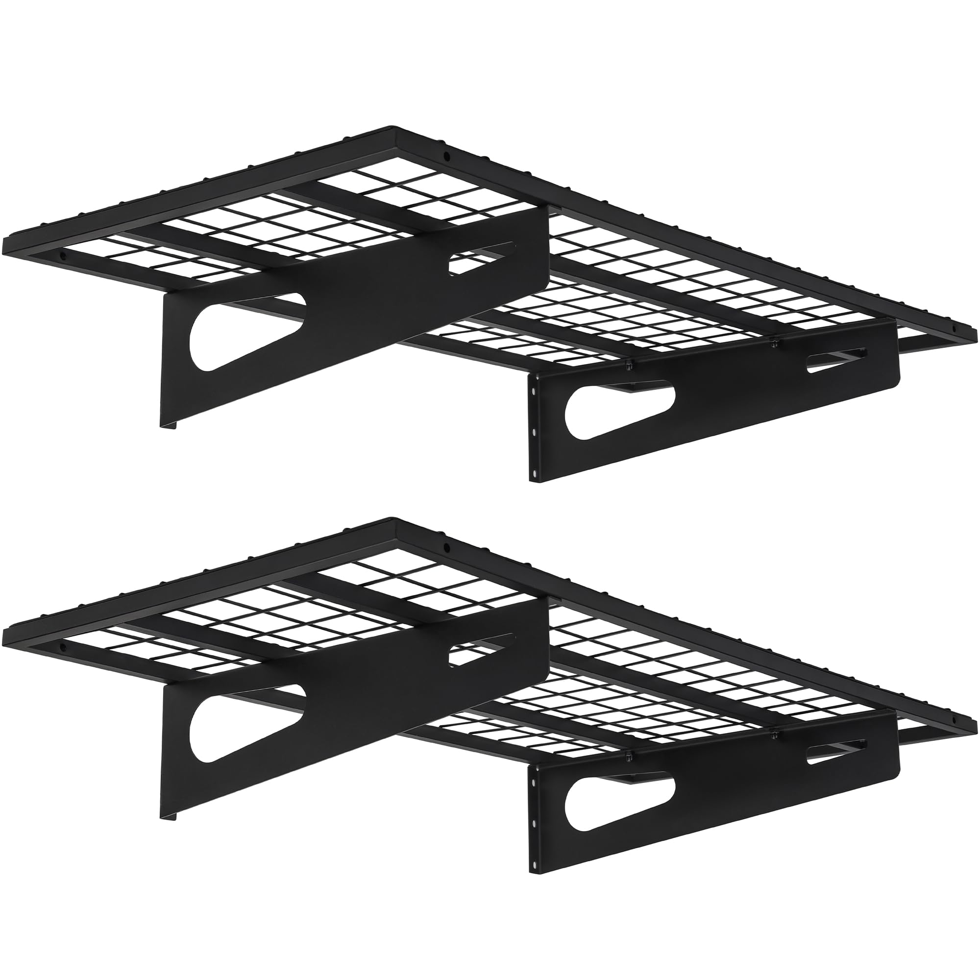 Soywey two-pack wall shelves assembly demonstrates easy mounting and organized garage space.