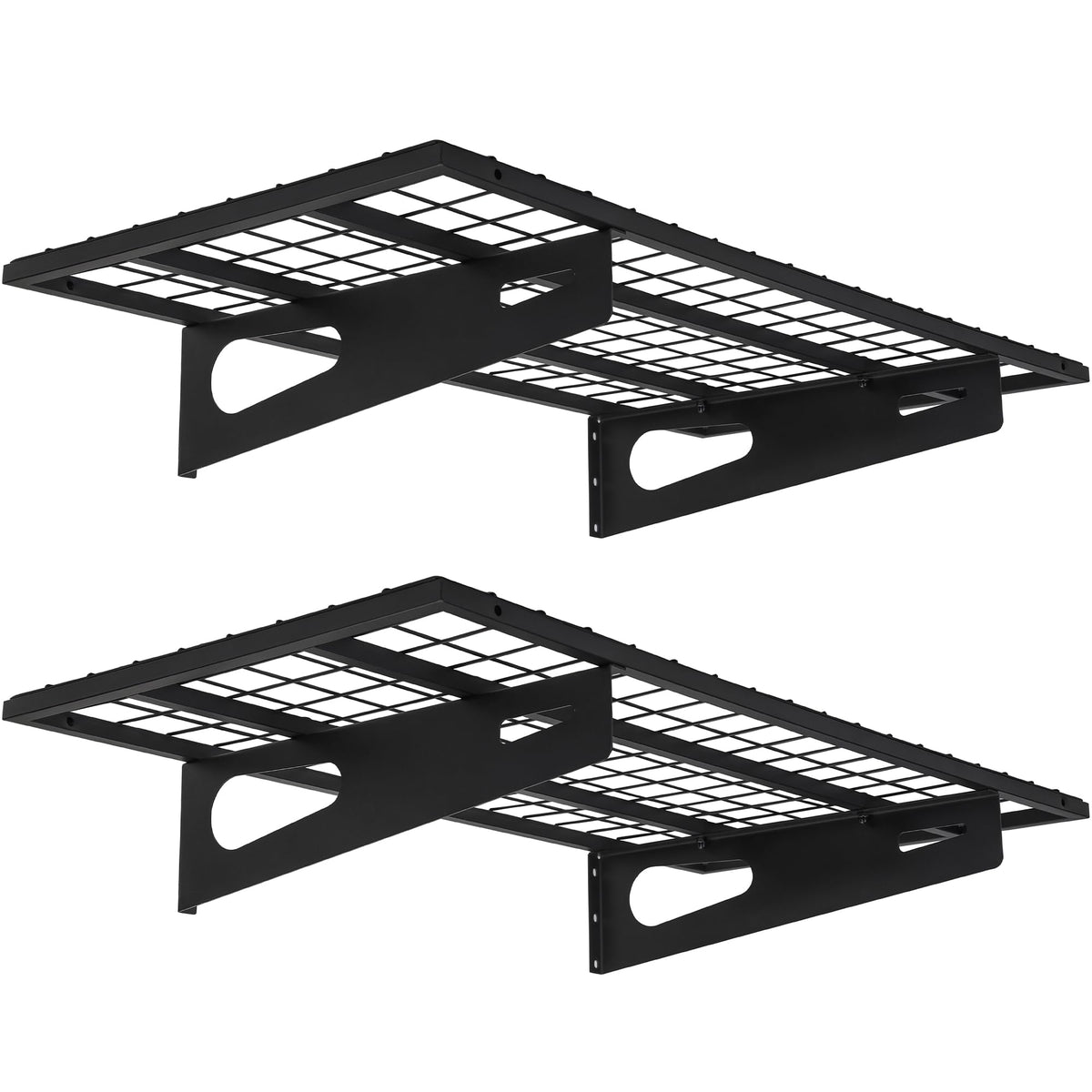 Soywey two-pack wall shelves assembly demonstrates easy mounting and organized garage space.