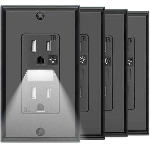 SOZULAMP black wall outlet with night light for safer nighttime navigation.