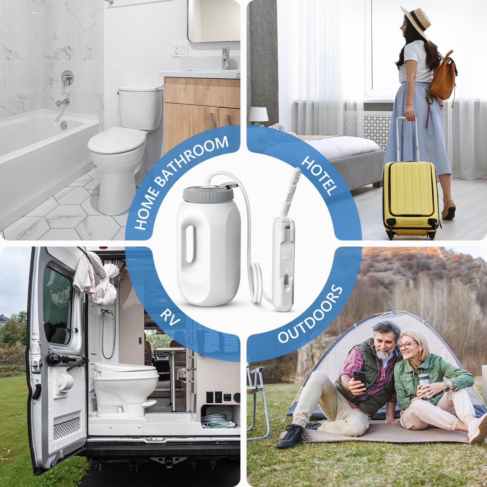 SPACEREST Travel Bidet demonstrates 180 degree adjustable angle for flexible positioning.