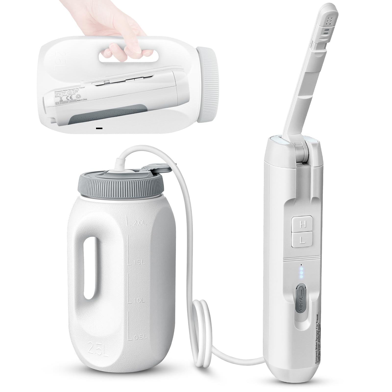 SPACEREST Travel Bidet demonstrates front to back wash for personalized cleansing.