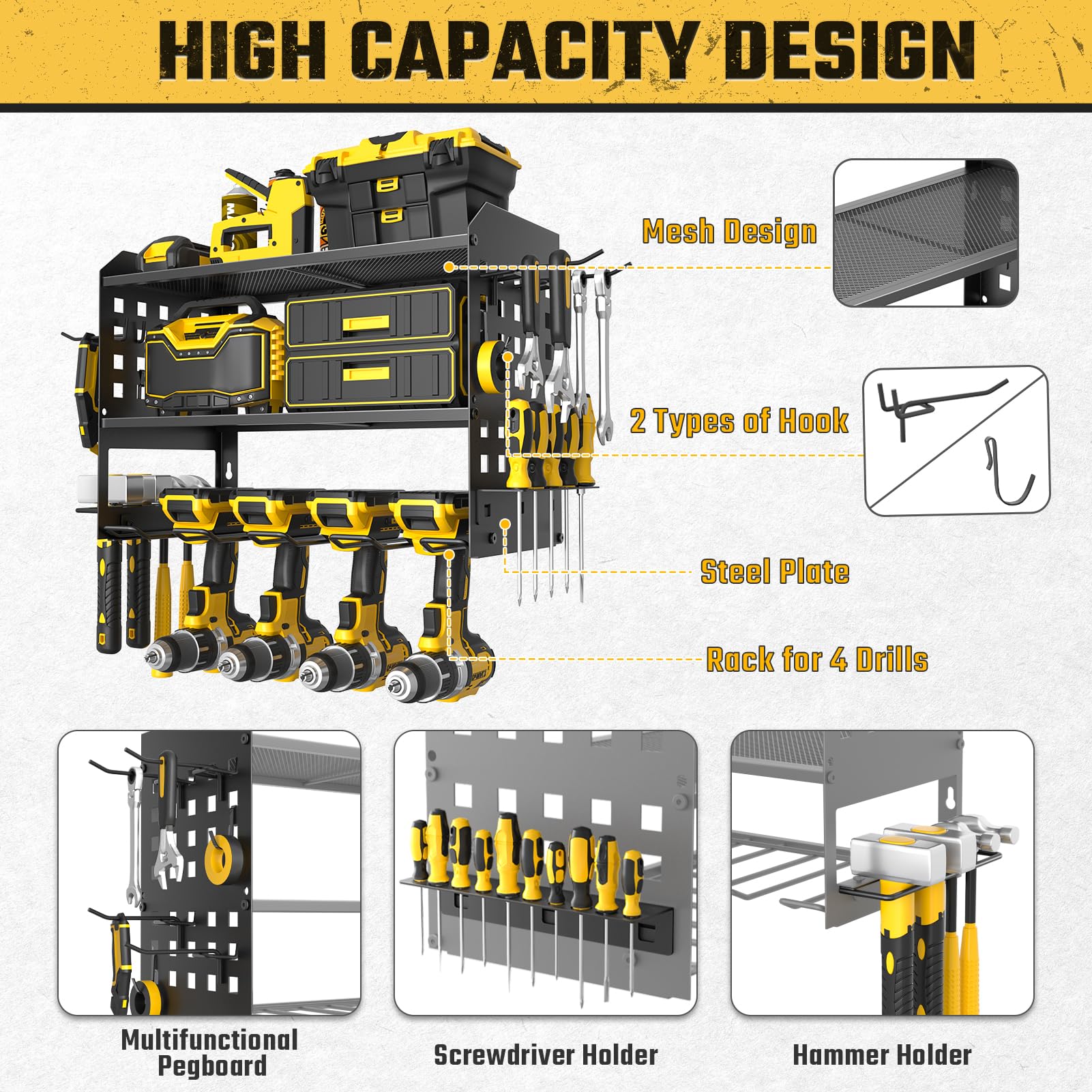 SPACECARE drill holders securely cradle drills for quick selection.
