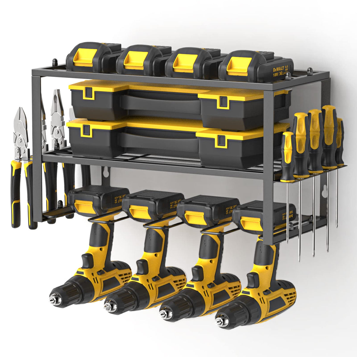 Spacecare power tool organizer on wall with four drill slots for organized storage