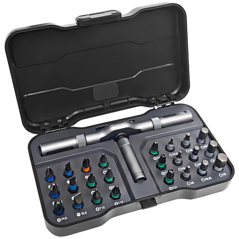 SpaceInside 24-in-1 screwdriver set front view, compact and portable for DIY tasks.