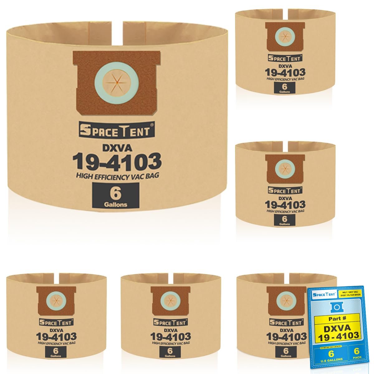 SpaceTent dxva19-4103 dust bag pack on white background for quick replacements