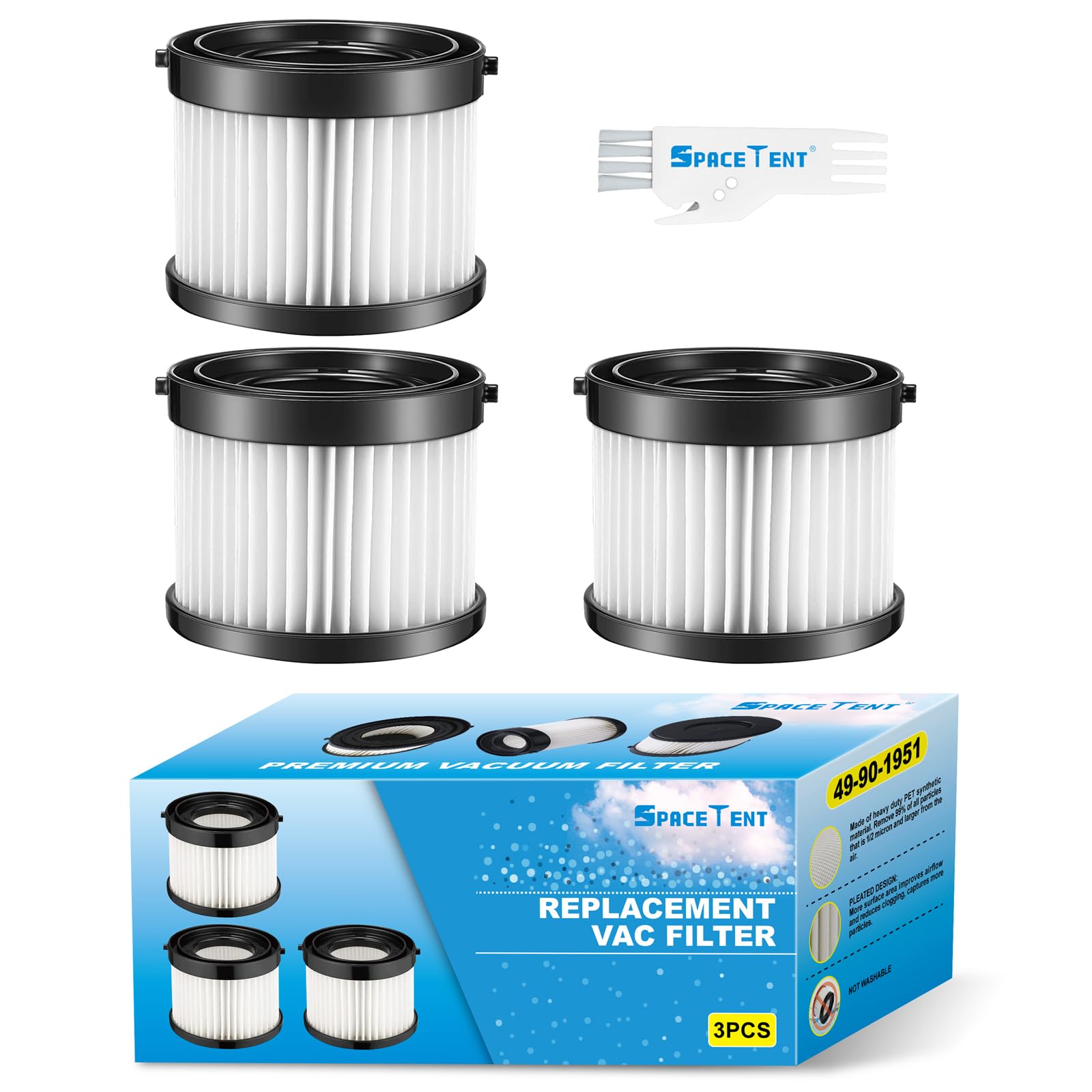 SpaceTent HEPA dry filter 3-pack for Milwaukee 0882-20, ensures proper suction.