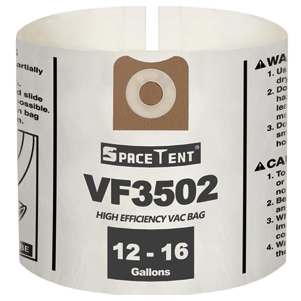 SpaceTent VF3502 5-pack vacuum bags for RIDGID compatibility, dry pickup use