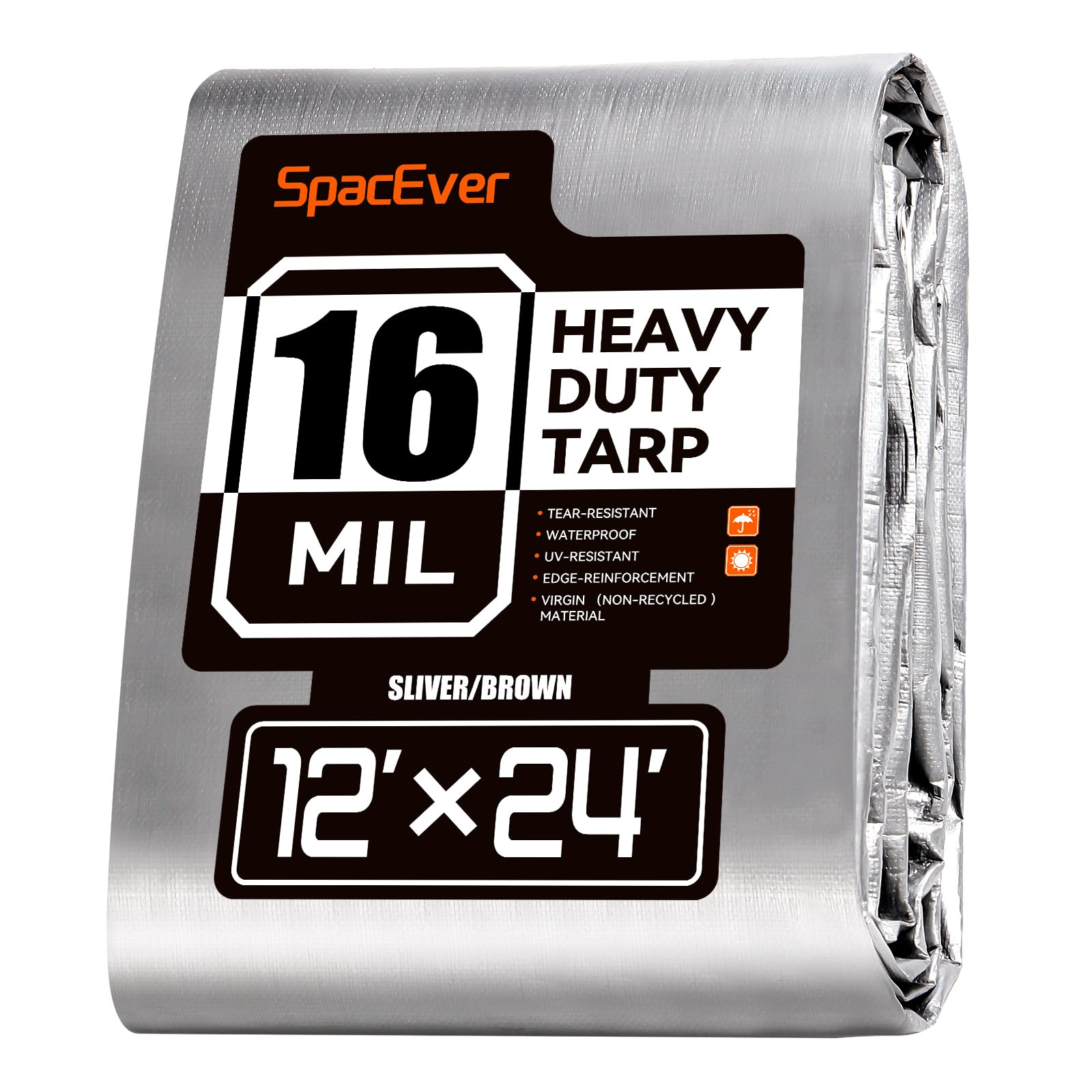 SpacEver 12x24 ft tarp front view, showcasing broad waterproof coverage for outdoors
