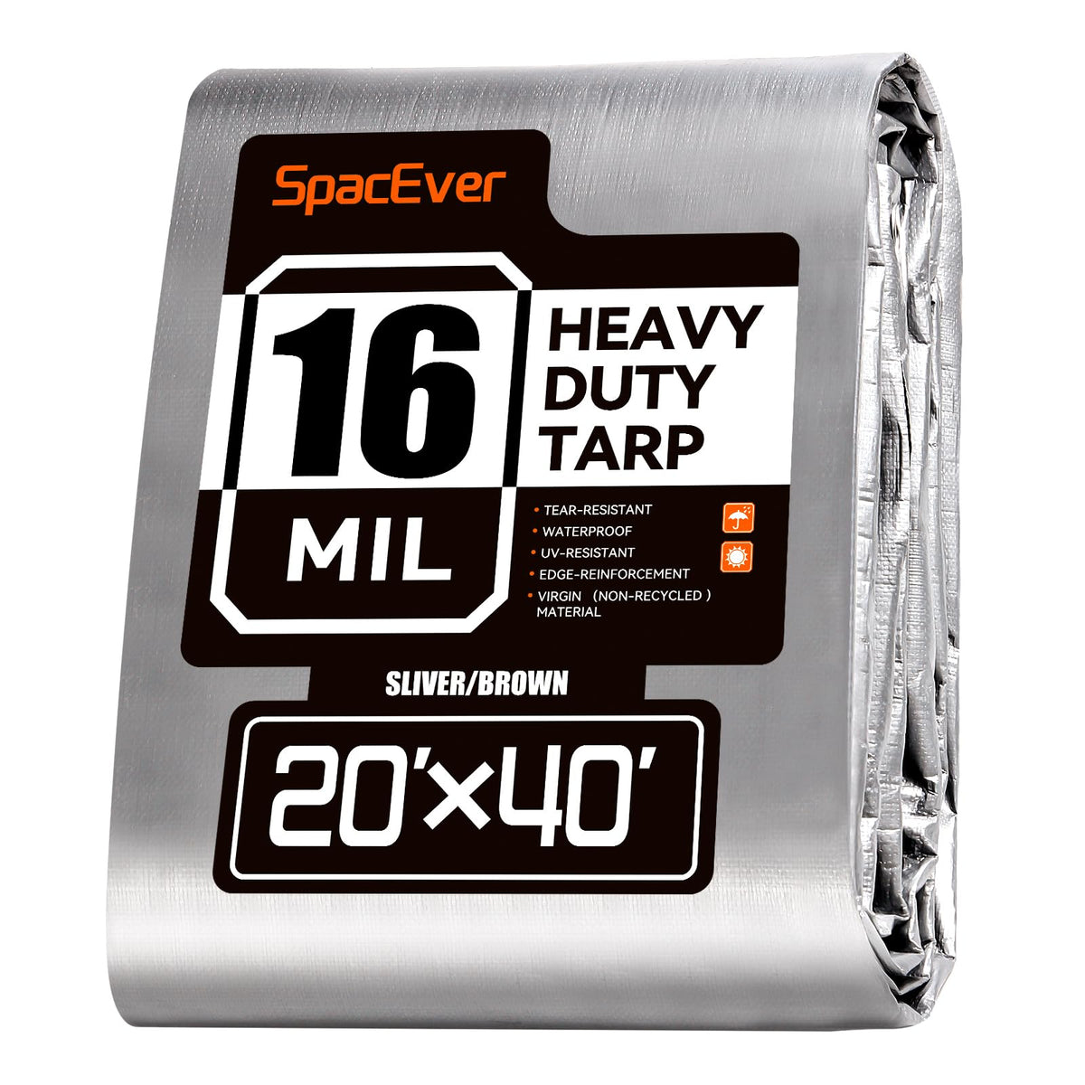 SpacEver 20x40 ft tarp draped over gear provides rain and sun protection.