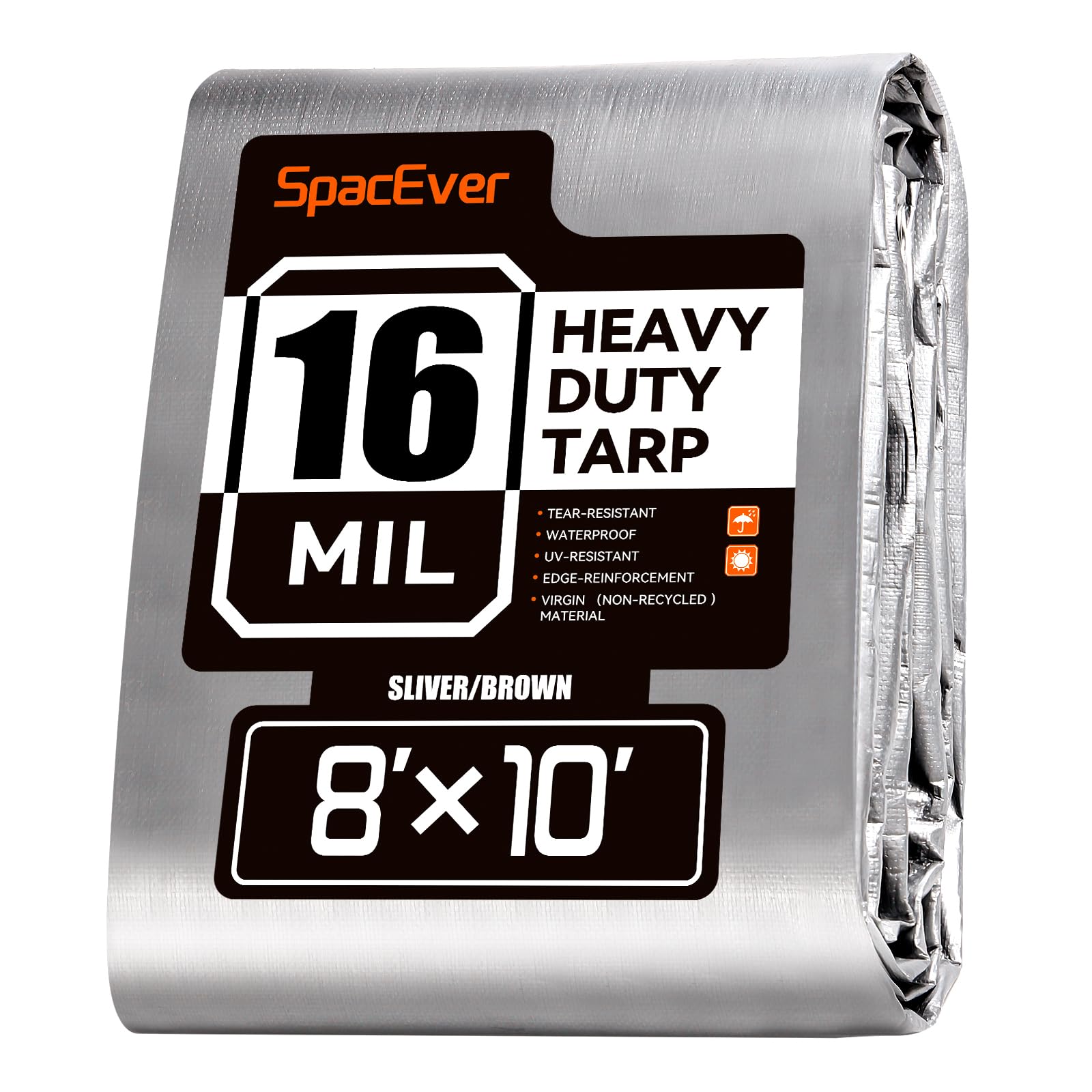 SpacEver tarp 8x10ft waterproof front view protecting gear from rain