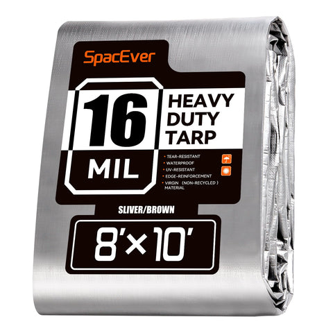 SpacEver tarp 8x10ft waterproof front view protecting gear from rain