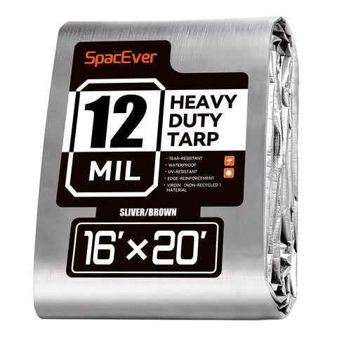 SpacEver heavy-duty tarp protecting outdoor equipment from weather.