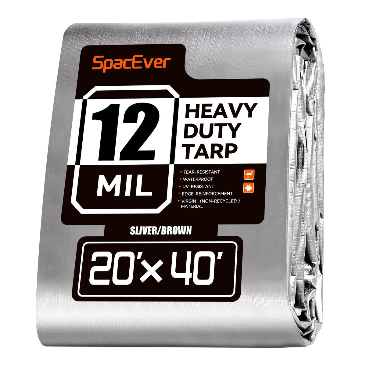 Spacever tarp 20x40 heavy-duty silver cover with grommets for secure outdoor protection.