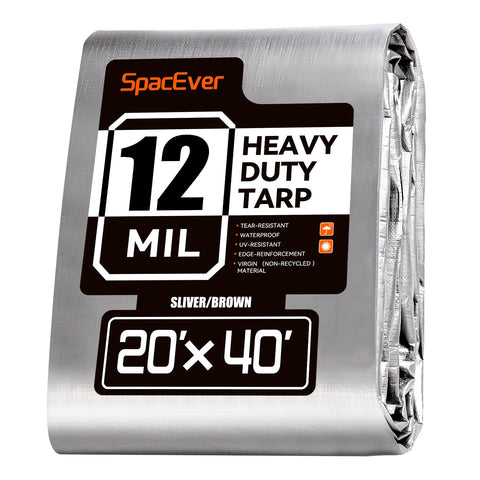 Spacever tarp 20x40 heavy-duty silver cover with grommets for secure outdoor protection.