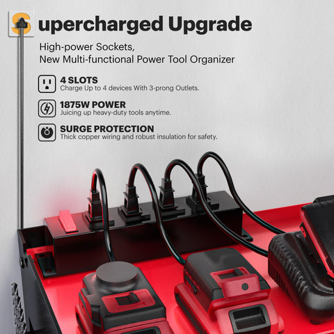Spampur four-slot power strip keeps batteries neatly organized.