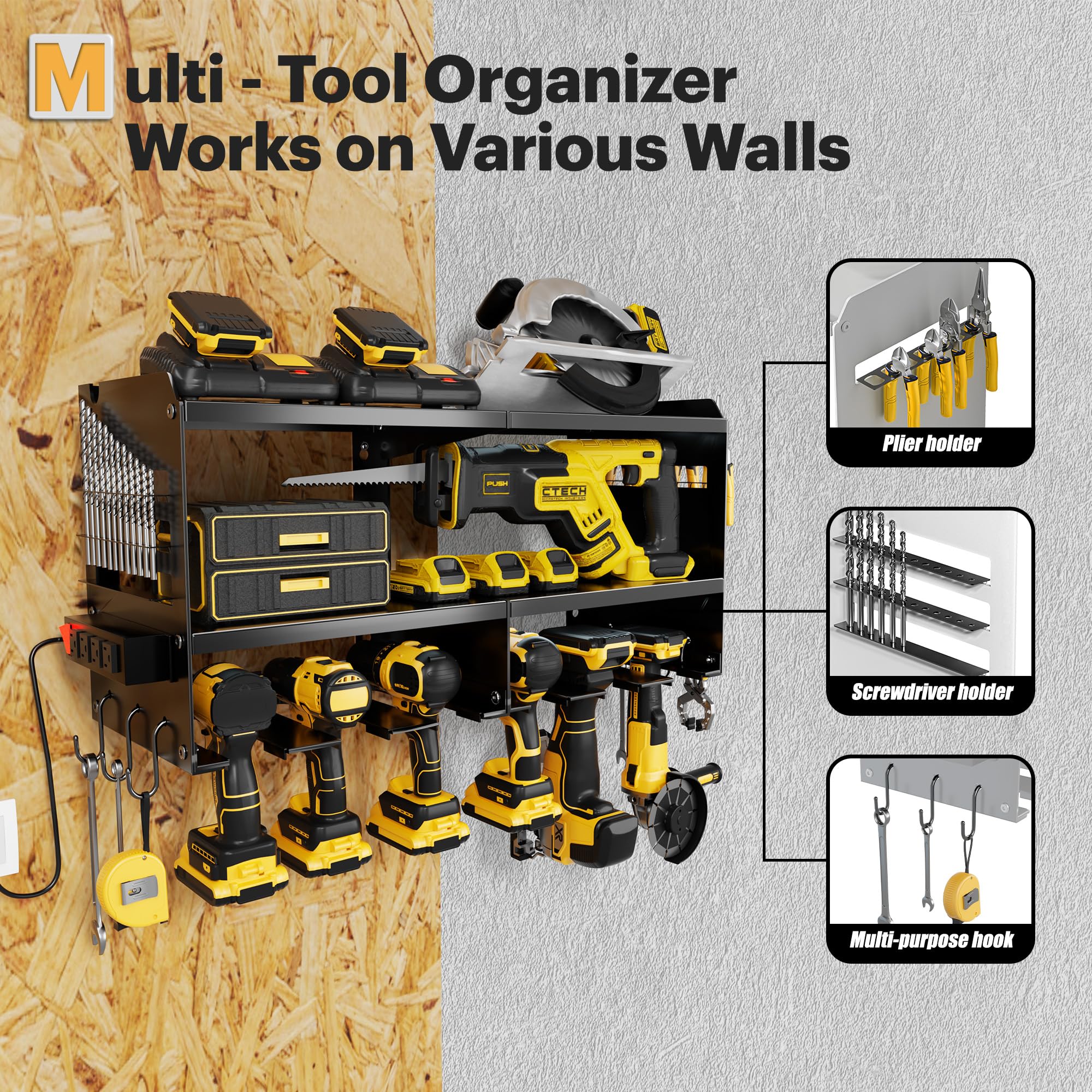 Spampur heavy-duty steel construction provides sturdy support for large tools.