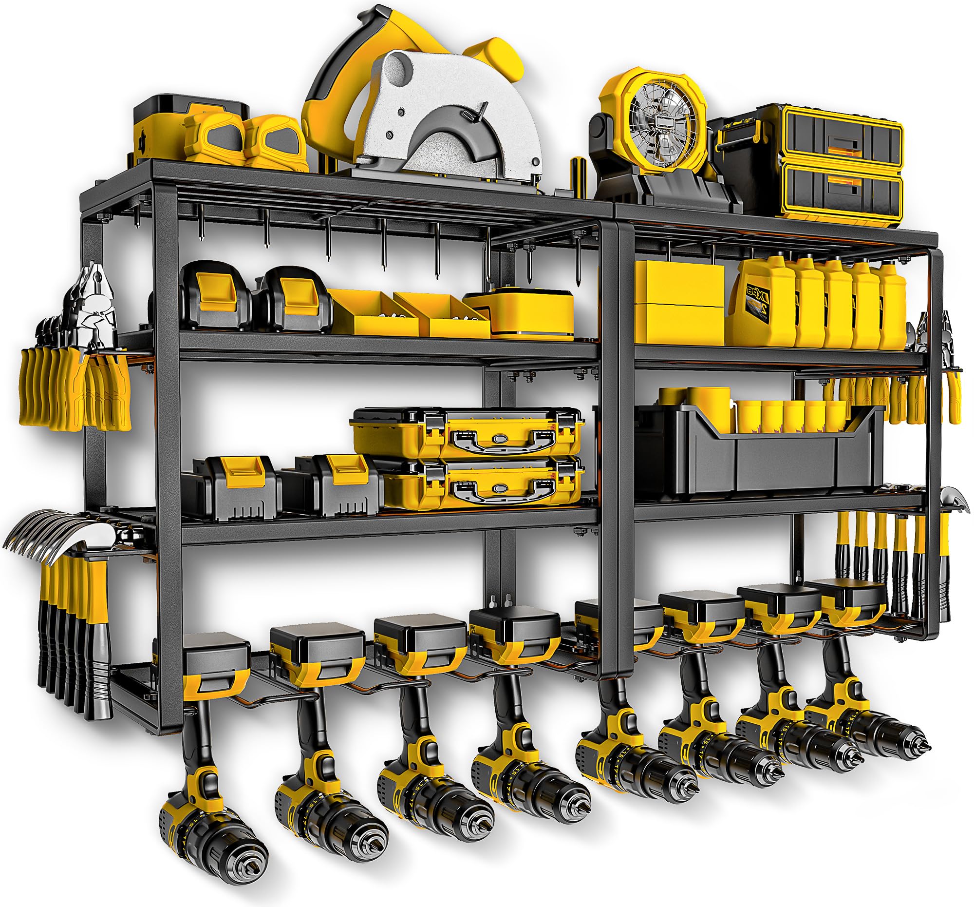 Spampur power tool organizer wall mount in a two-pack setup for organized storage.