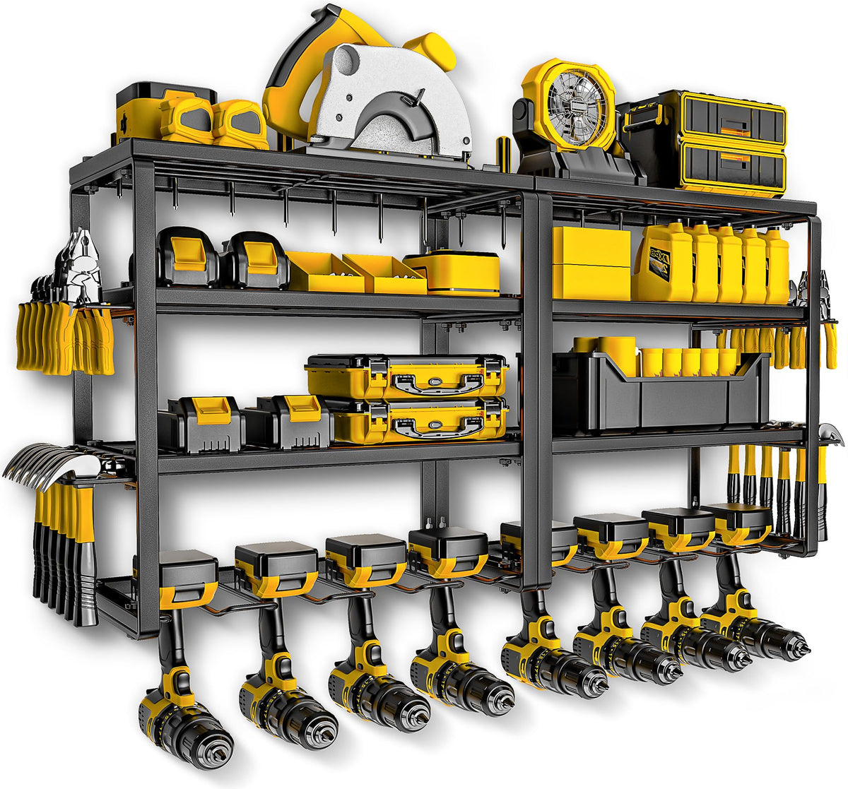 Spampur power tool organizer wall mount in a two-pack setup for organized storage.