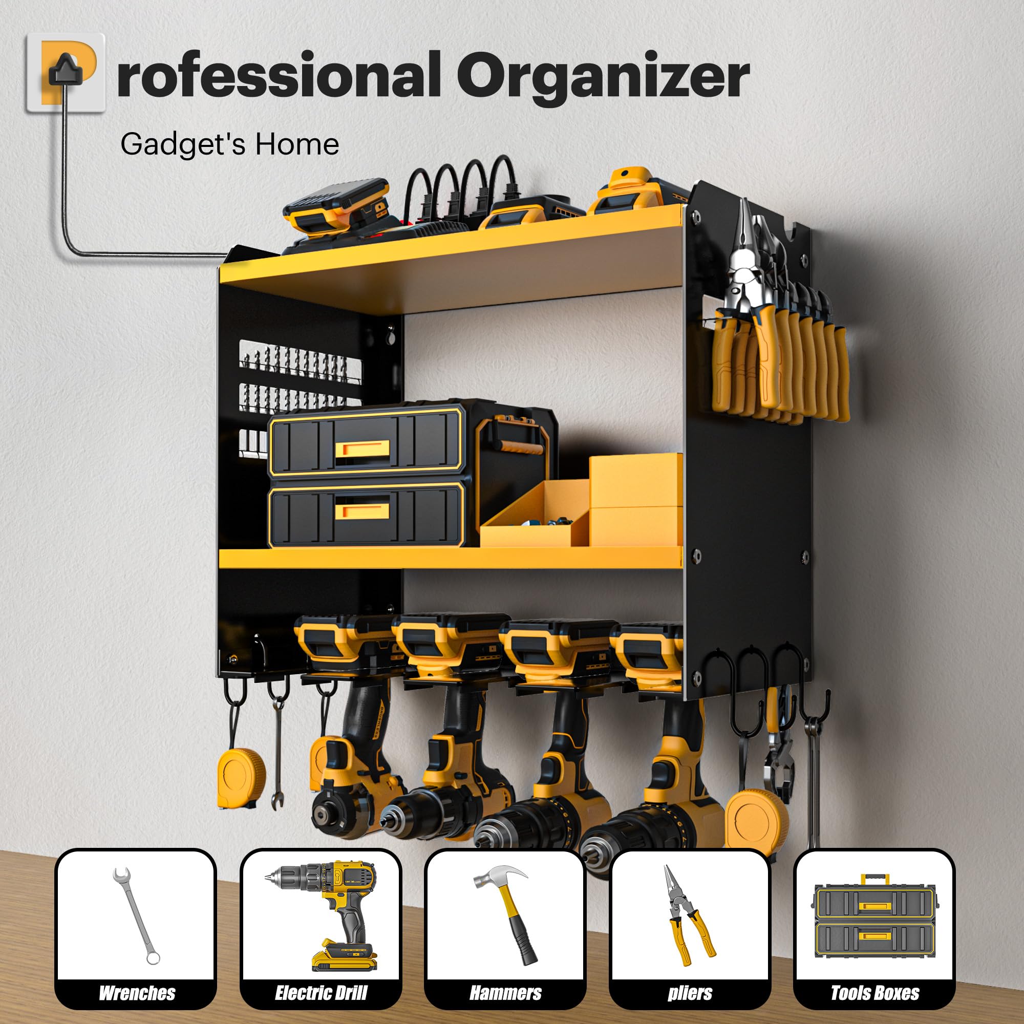 Spampur charging station with four outlets enables simultaneous tool charging.