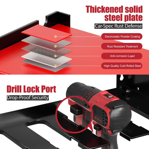 Spampur top area stores large tools like circular saws and drills.