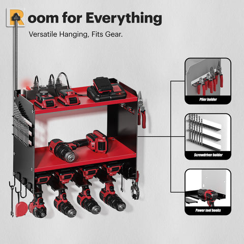 Spampur wall-mounted organizer saves workbench space in garages and sheds.