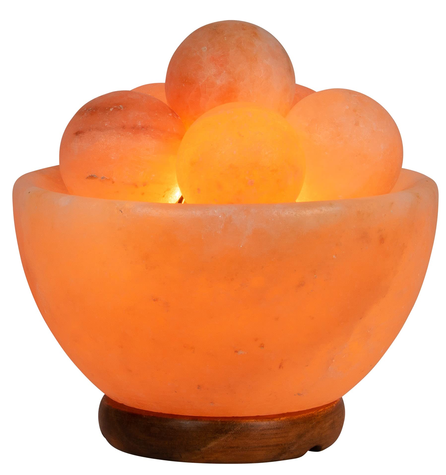 Spantik Himalayan Fire Bowl Salt Lamp with 6 massage balls glowing softly for tranquil mood