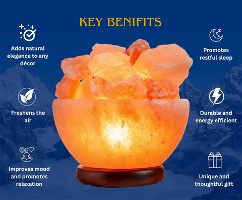 Spantik Himalayan Salt Lamp Bowl rests on a classic wood base for stable display.