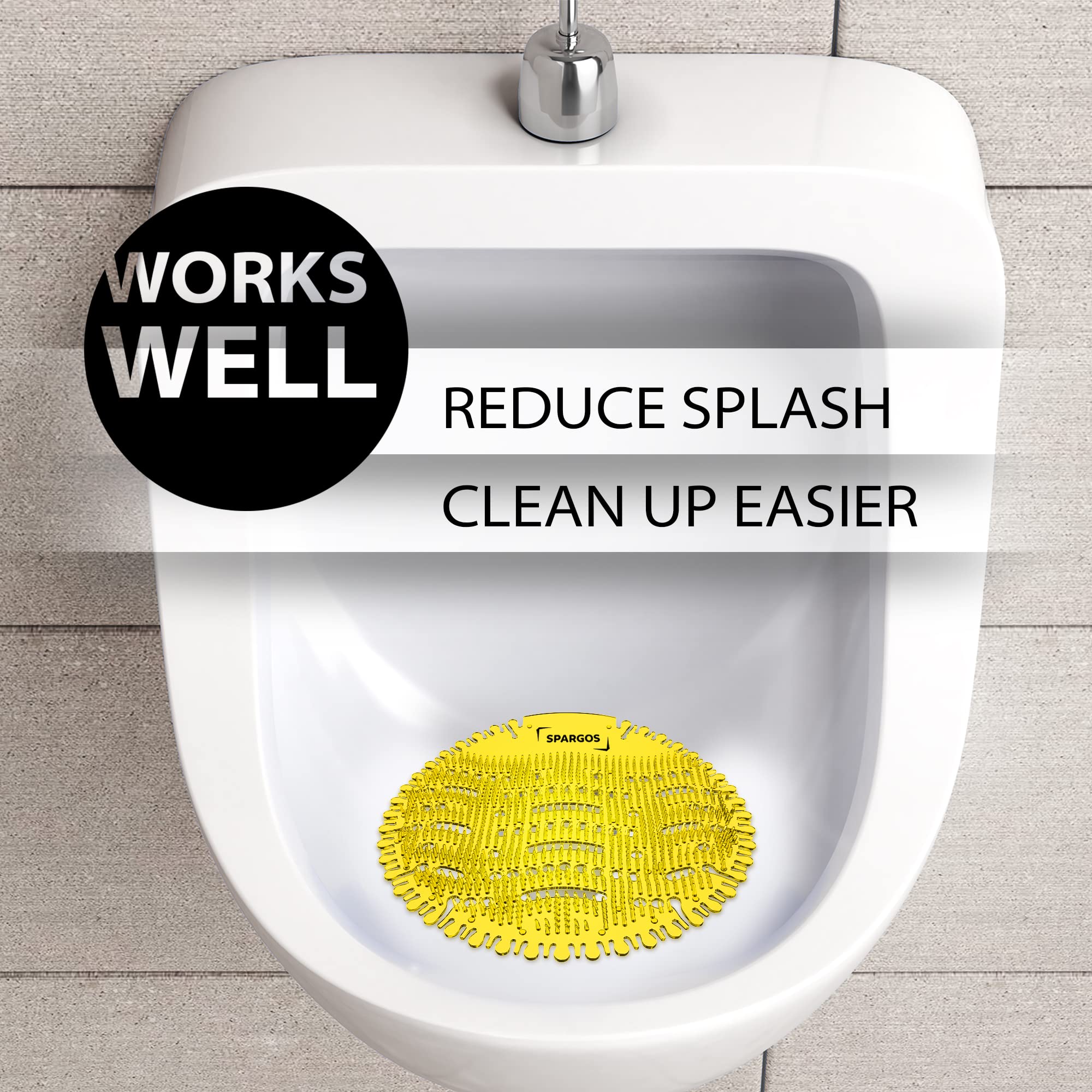 SPARGOS urinal screen with drain-friendly design directs liquid efficiently.
