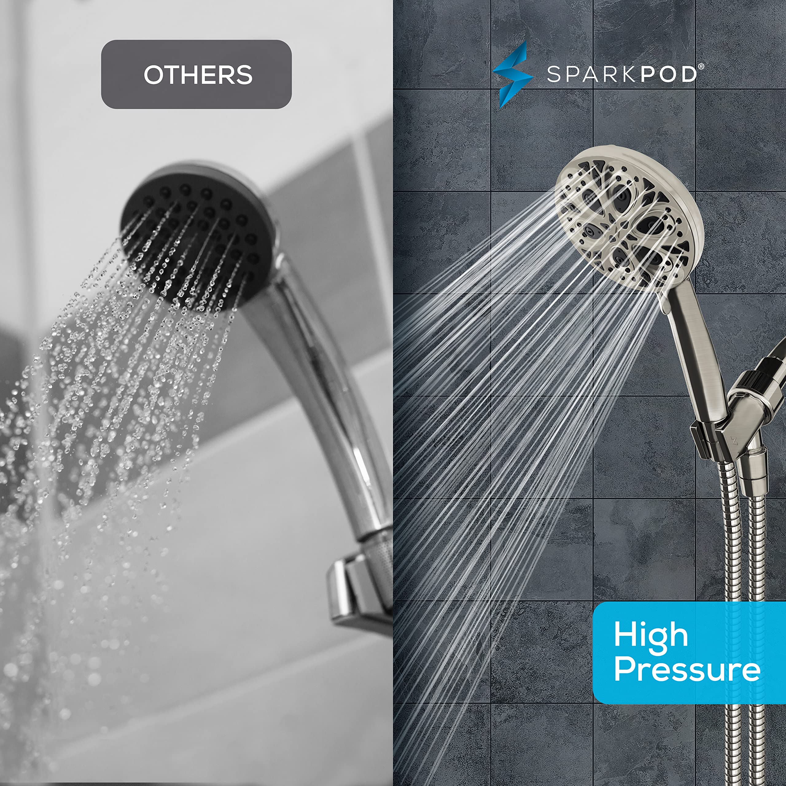 SparkPod 6 ft hose and bracket enabling flexible, unobtrusive shower setup