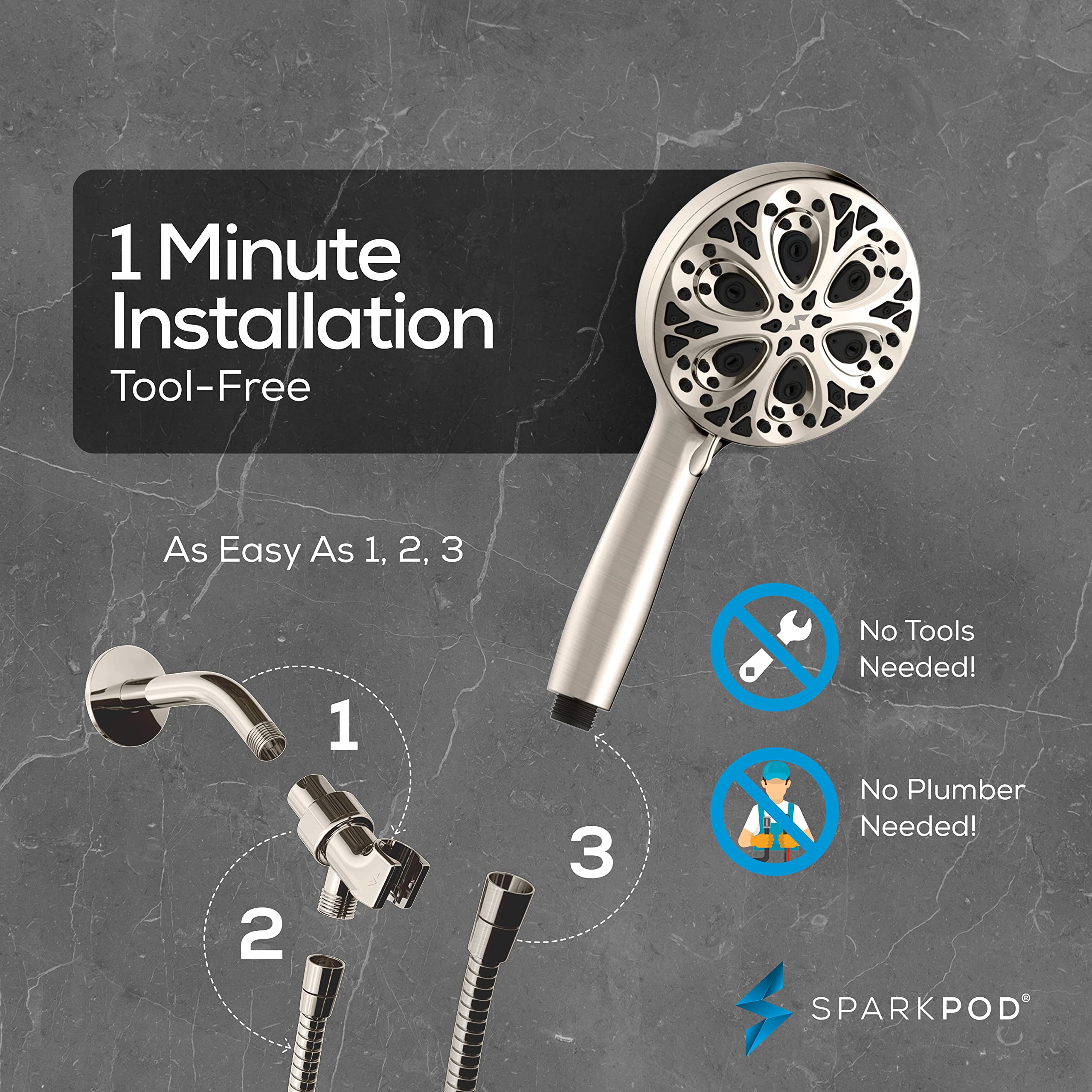 SparkPod brushed nickel finish presents premium style and durable construction