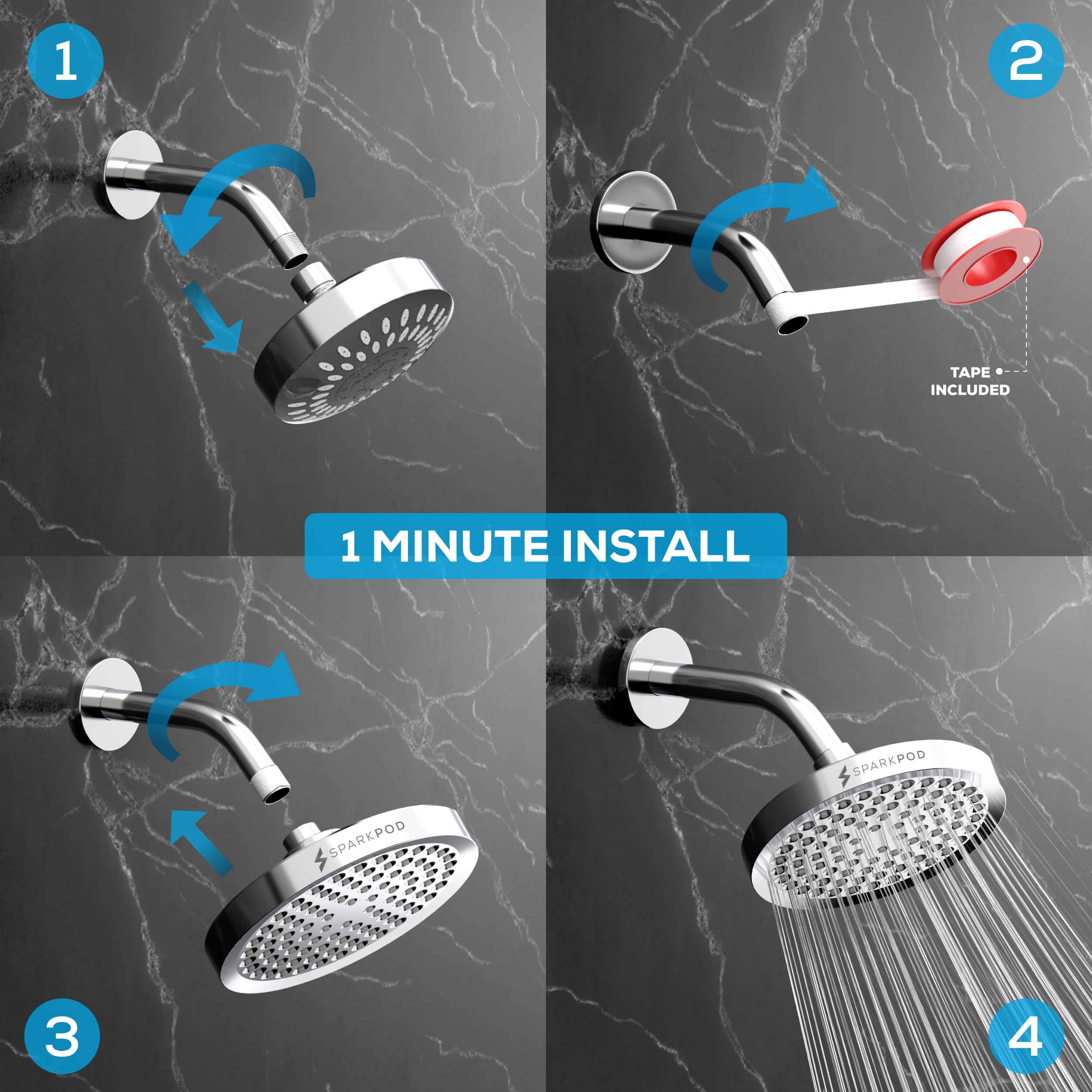 SparkPod easy-clean nozzles resist mineral buildup for consistent spray.